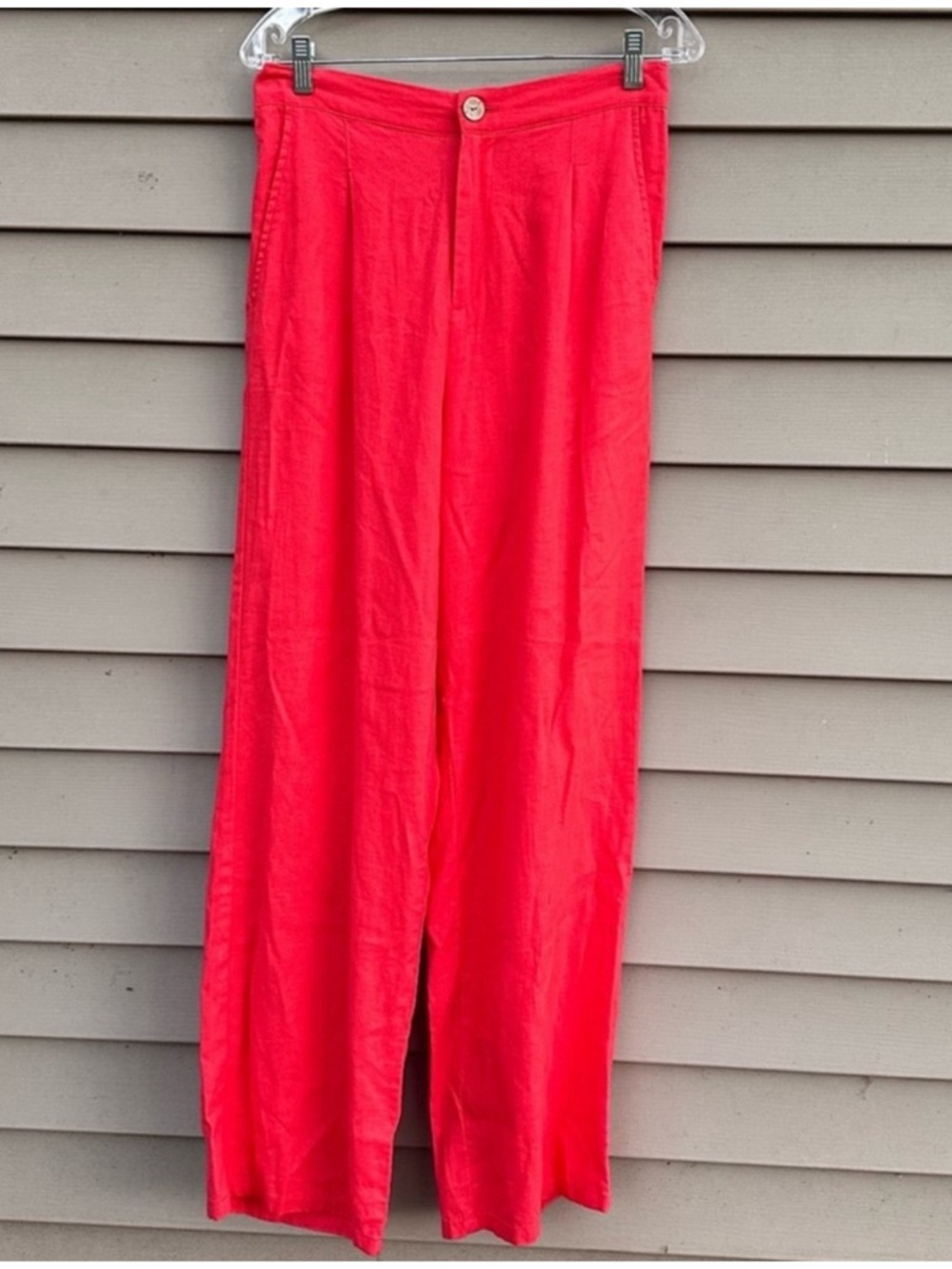Red linen blend trousers pants wide leg women’s large love tree